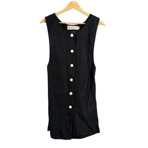 Shipley & Halmos Dress Black Sleeveless‎ Silk Cotton Button Front Size Small